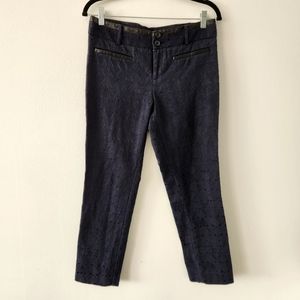 Anthropolgie Cartonnier Embossed Navy Pants Size 6 Leather
